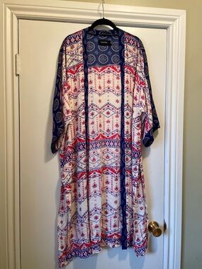 MINKPINK Red, White & Blue Printed Maxi Kimono Dress